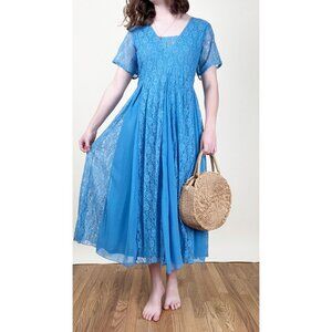 Vintage Handmade Lace Pleated Midi Maxi Dress Princess Royal Formal Fancy Event